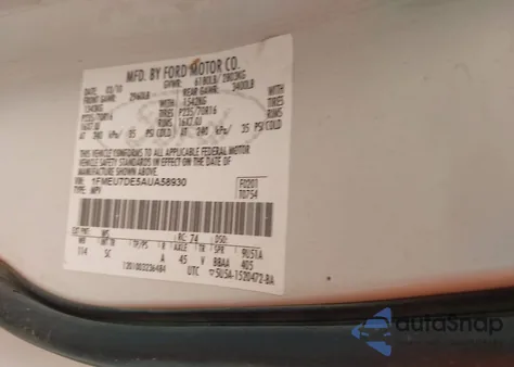 2010 Ford Explorer Xlt from USA, damaged, VIN 1FMEU7DE5AUA58930